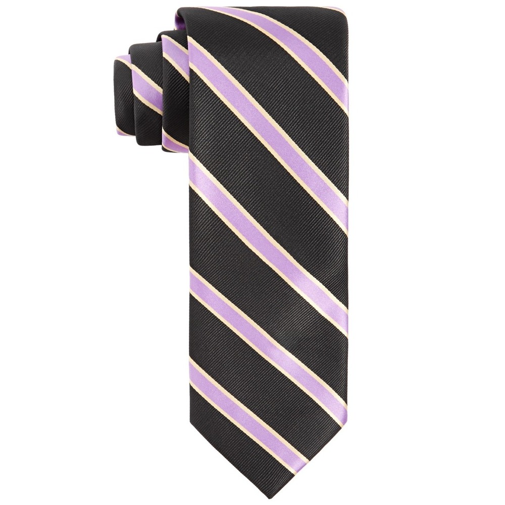 Tayion by‎ Montee Holland Striped Necktie Tie Mens Black Purple Gold Career NWT